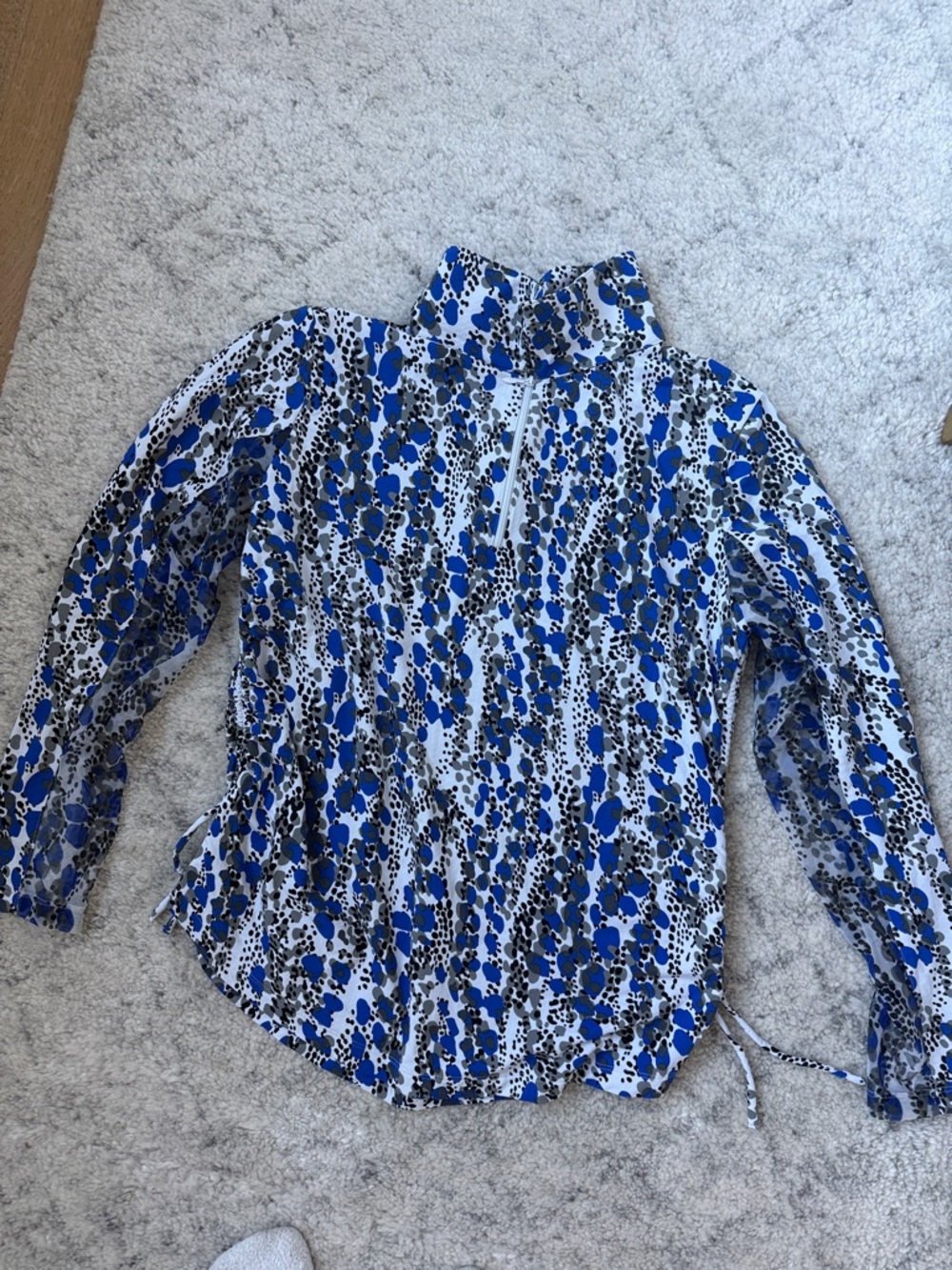 IBKUL Blue, Black and White Quarter Zip-Front Shirt